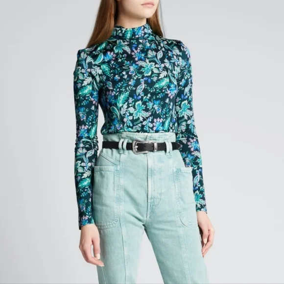 Isabel Marant Étoile Jewel Green Floral Turtleneck Blouse | Women’s Size 4 Light - Picture 1 of 11
